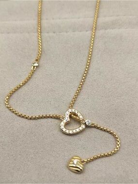 Cable Heart Y Diamond Necklace im Two Tone with Pave Diamonds